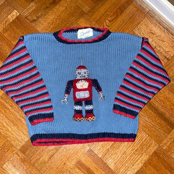 And then there was Jake size 4T robot Appliqué Sweater. Cotton blend - Picture 1 of 5